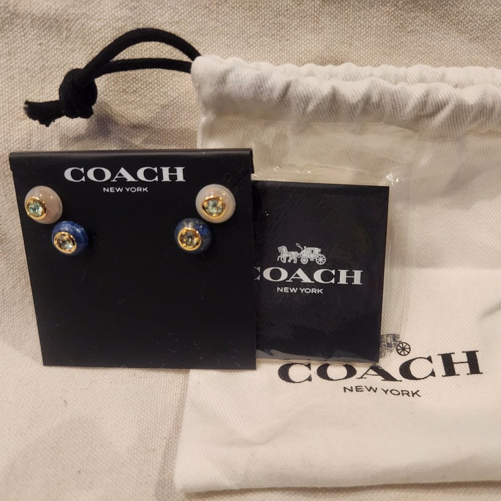 Coach crystal cushion stud earrings, 2 pairs